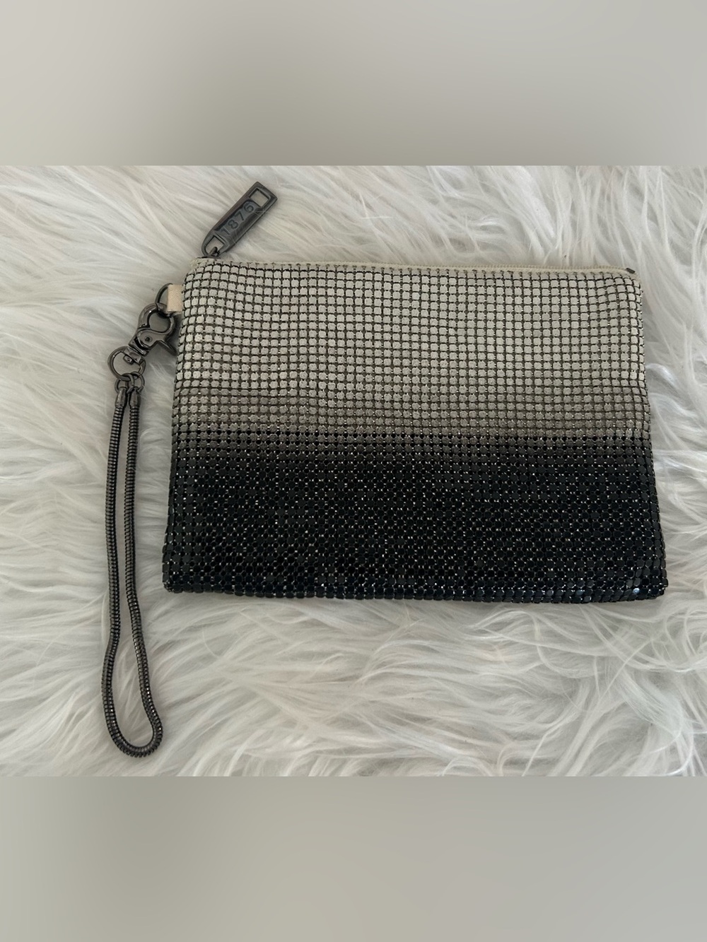 Whiting & Davis Black Silver Ombre Metal Mesh Wristlet Clutch Evening Bag - Picture 4 of 11